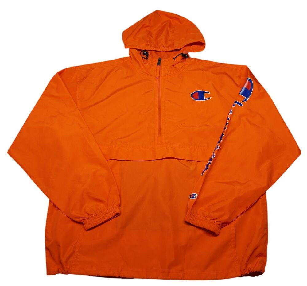 Champion Windbreaker Jacket Pullover 1/2 Zip Men's Large Orange
